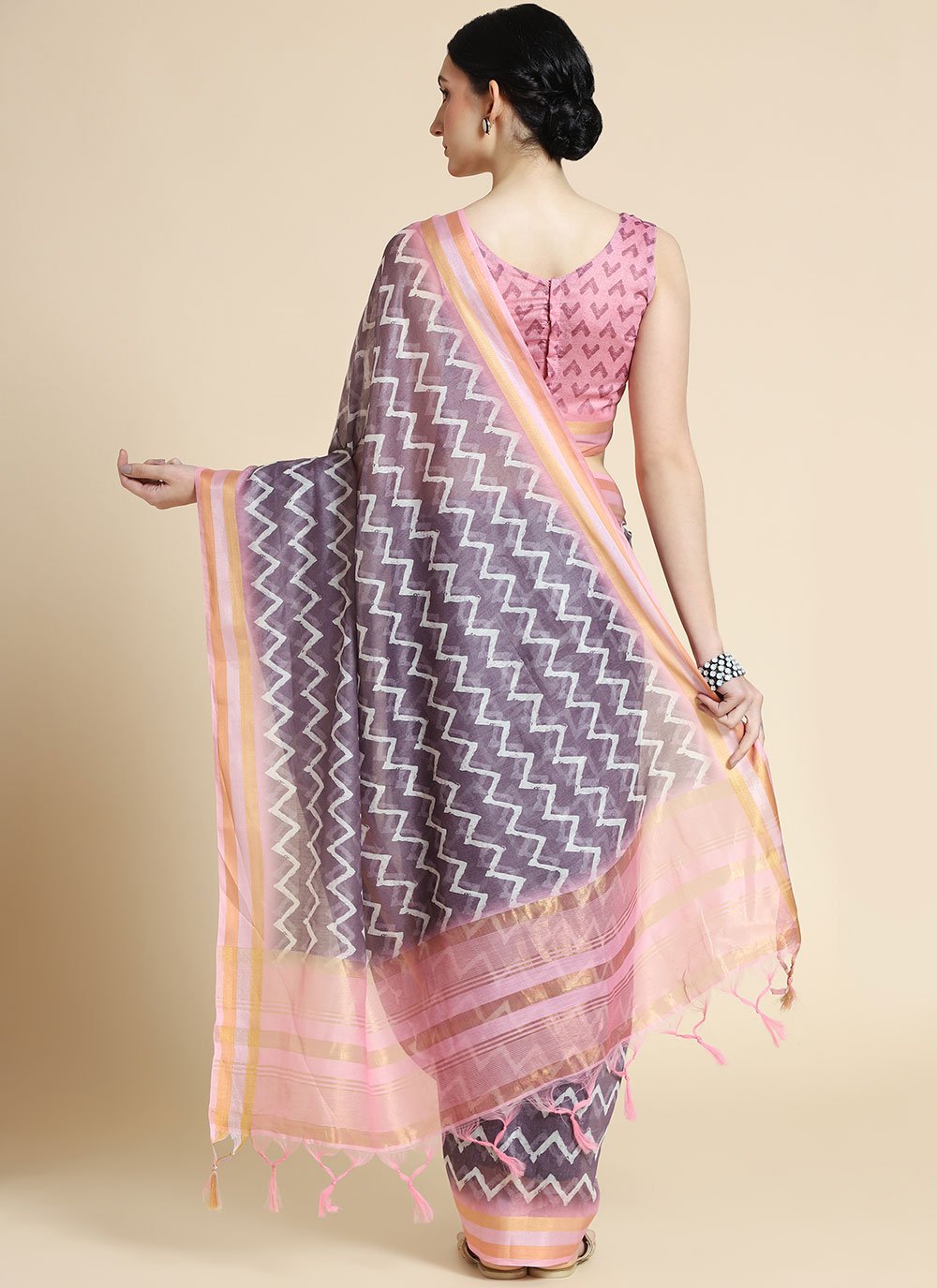 Classic Chanderi Cotton Mauve Digital Print Saree