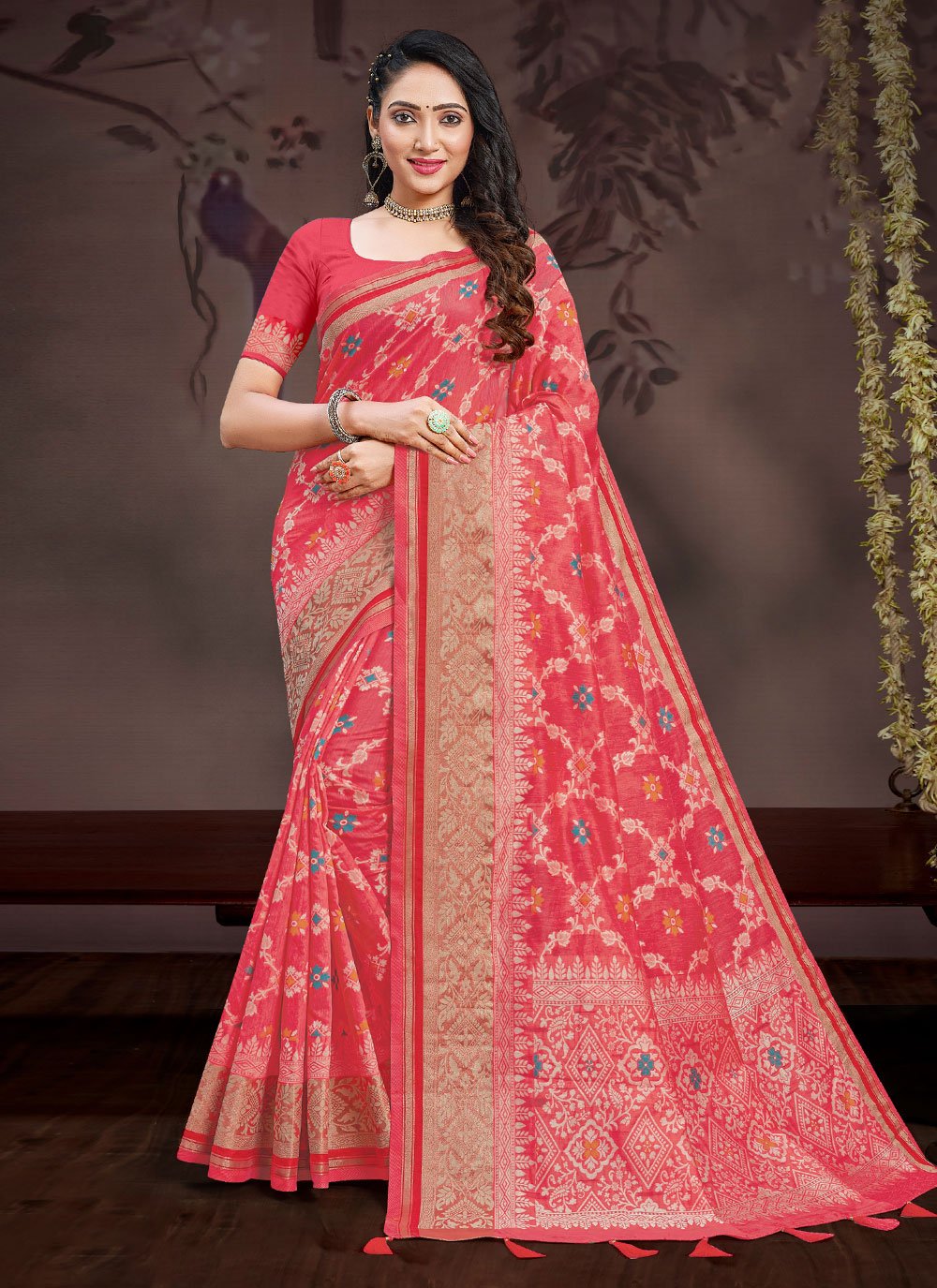 Classic Silk Pink Meena Saree