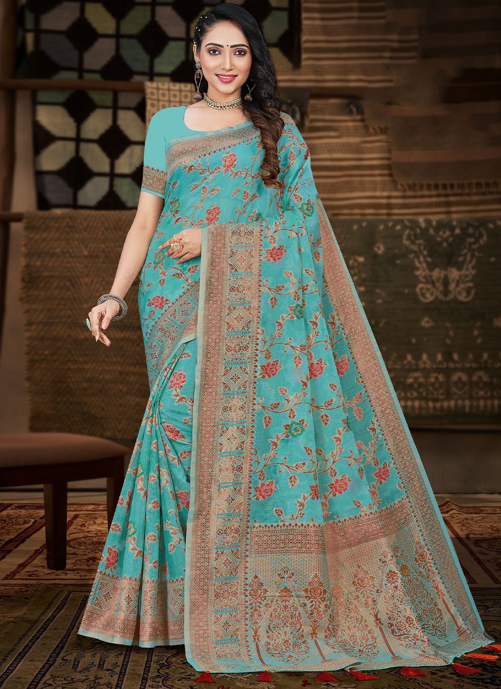 Contemporary Cotton Silk Blue Meena Saree