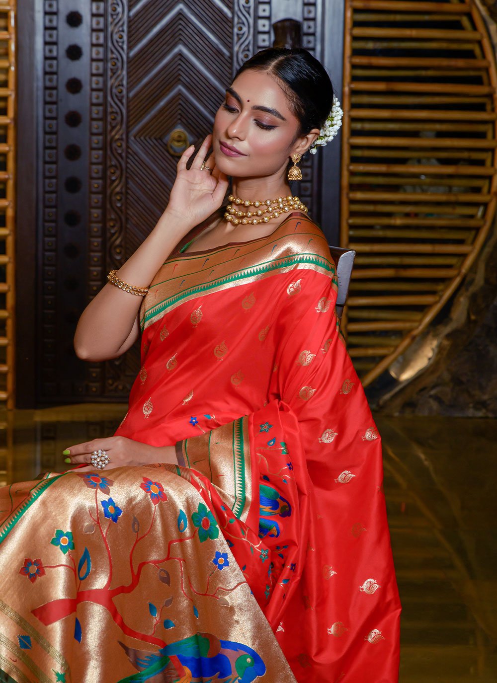 Contemporary Silk Red Meenakari Saree