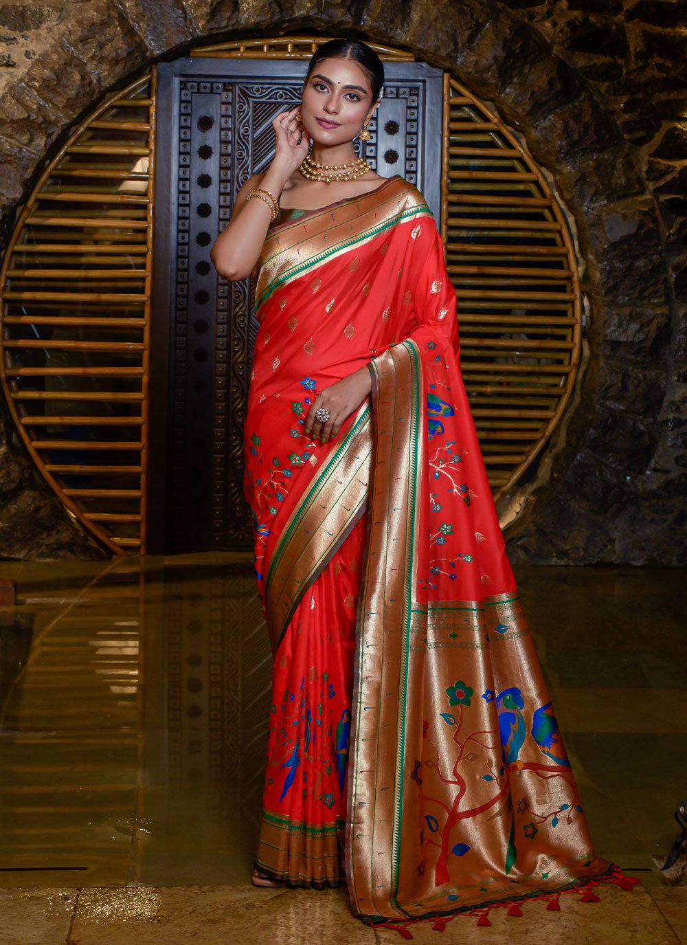 Contemporary Silk Red Meenakari Saree