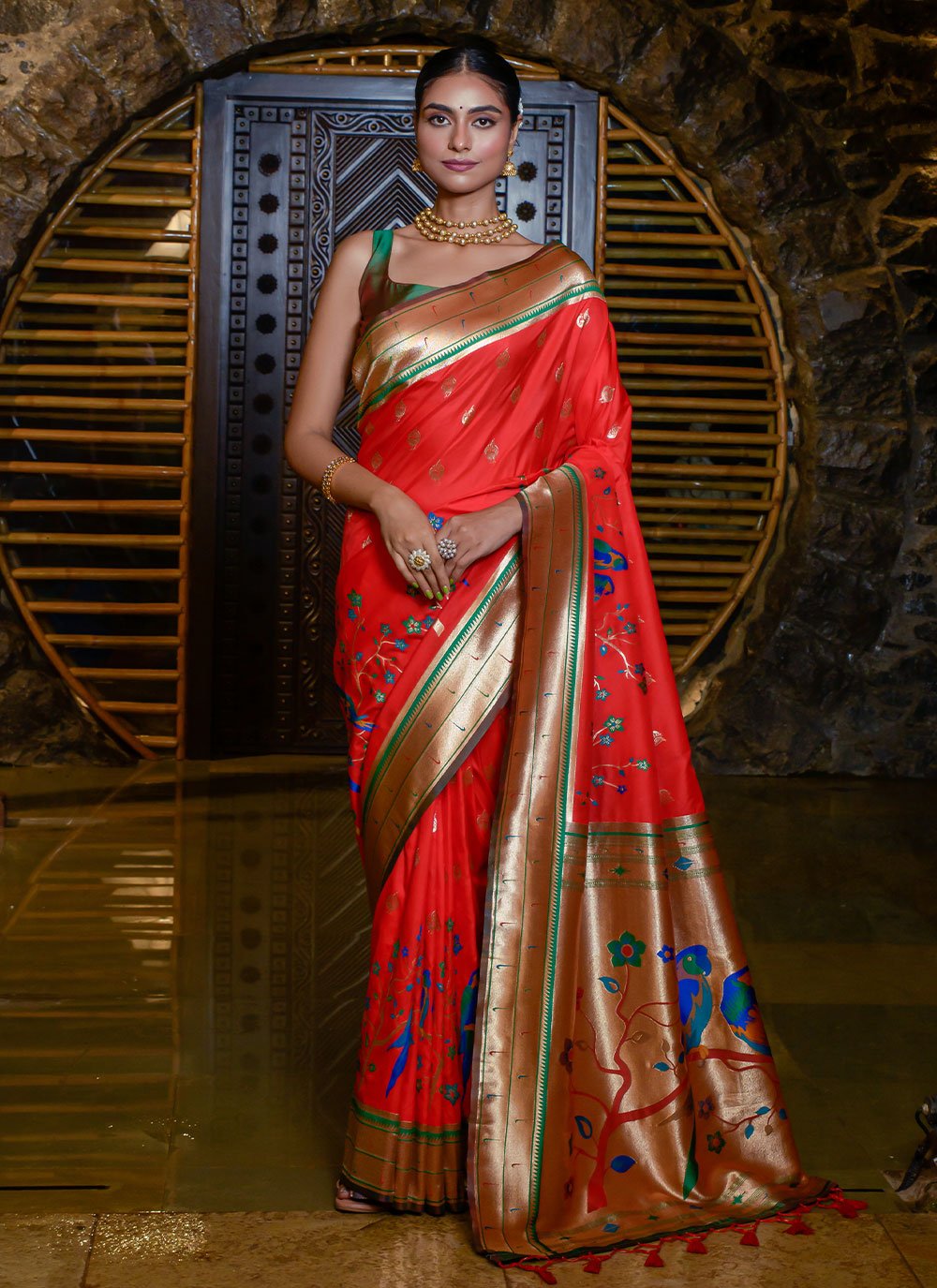 Contemporary Silk Red Meenakari Saree