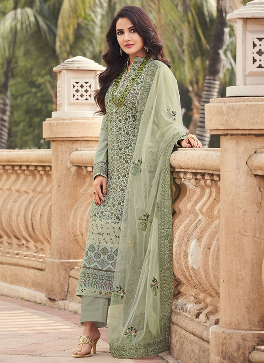 Pakistani Salwar Suit Viscose Sea Green Jacquard Work Salwar Kameez