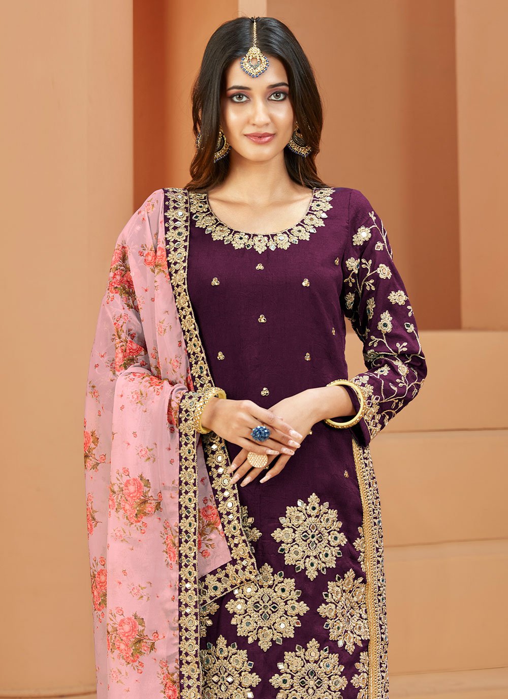 Trendy Suit Art Silk Purple Embroidered Salwar Kameez