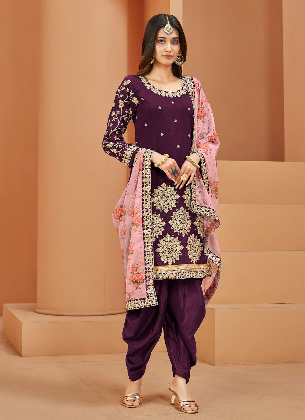 Trendy Suit Art Silk Purple Embroidered Salwar Kameez