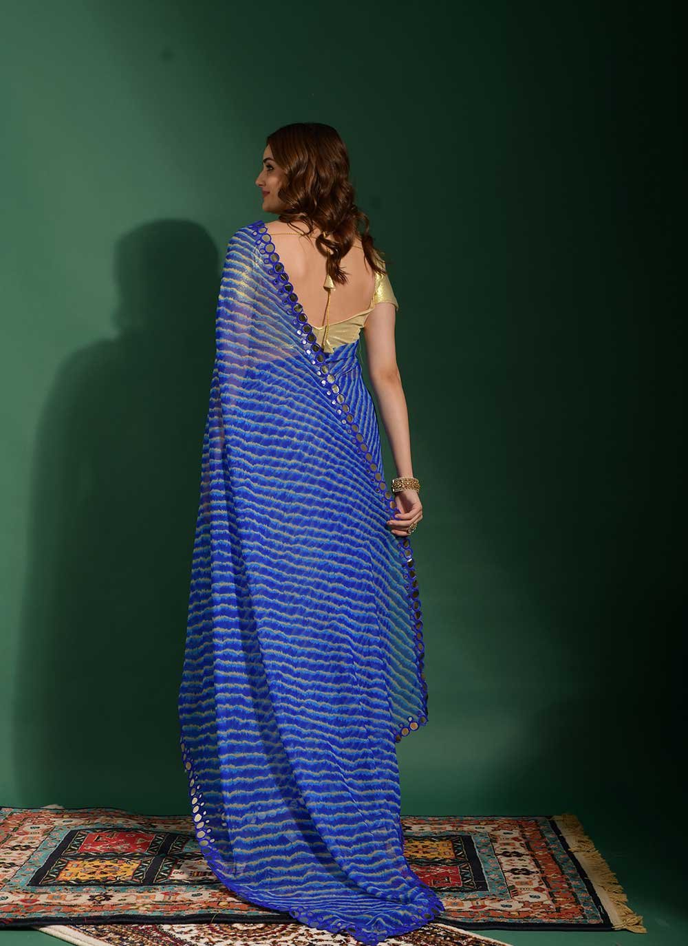 Contemporary Chiffon Blue Mirror Saree