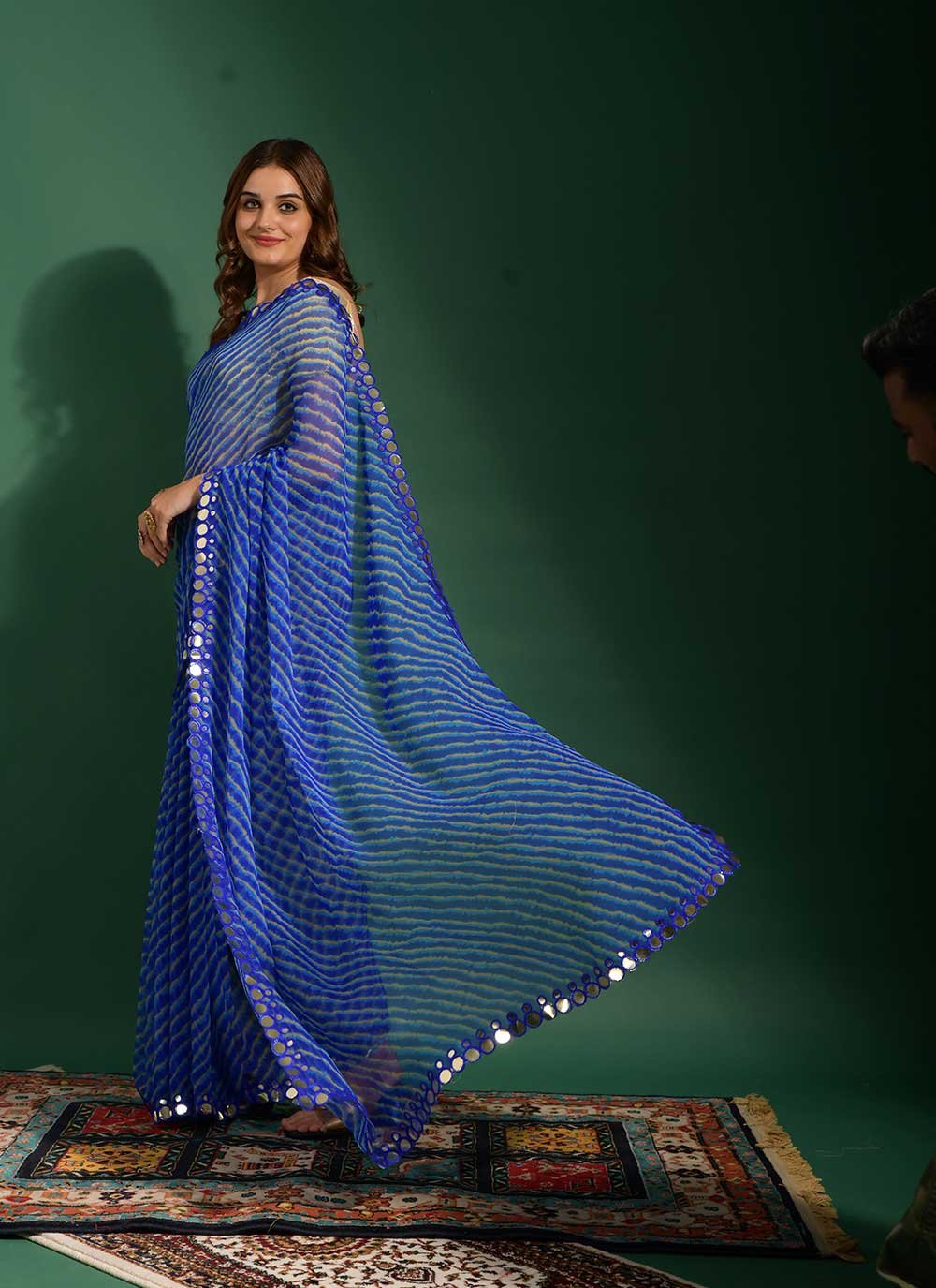 Contemporary Chiffon Blue Mirror Saree