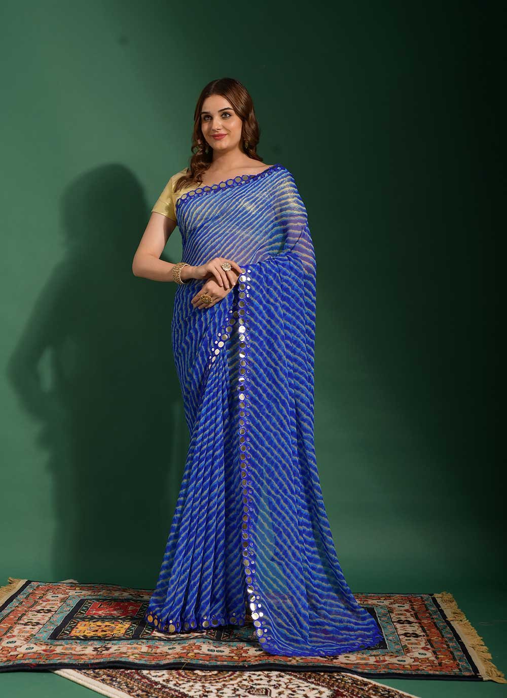 Contemporary Chiffon Blue Mirror Saree