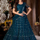 A Line Lehenga Net Blue Embroidered Lehenga Choli
