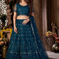 A Line Lehenga Net Blue Embroidered Lehenga Choli