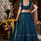 A Line Lehenga Net Blue Embroidered Lehenga Choli