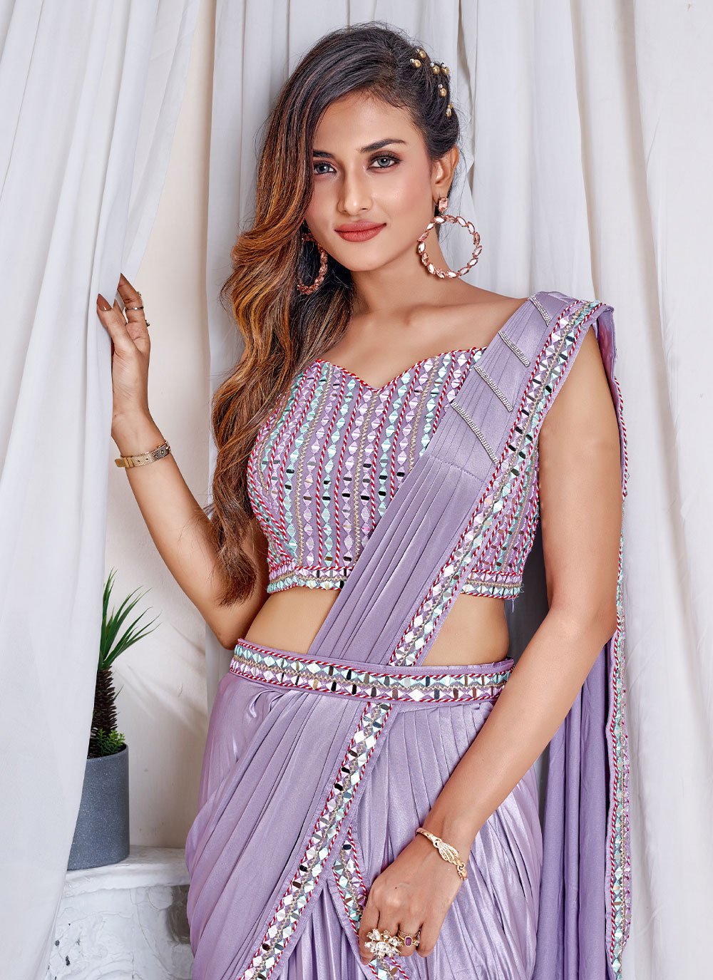 Classic Imported Lycra Lavender Embroidered Saree