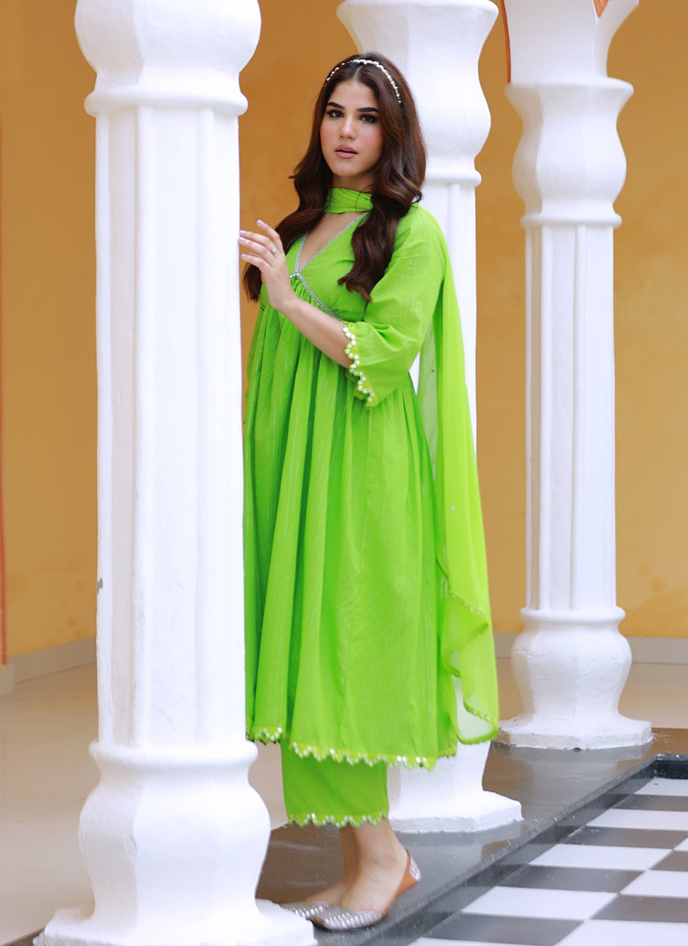 Salwar Suit Cotton Green Fancy Work Salwar Kameez