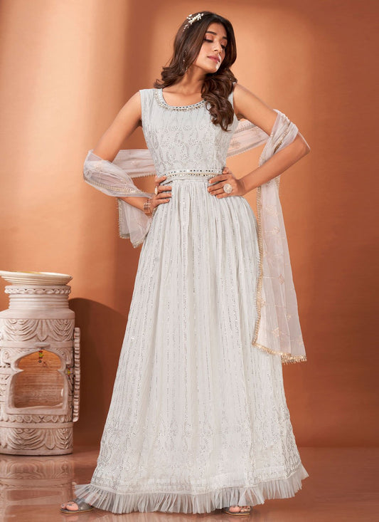 Gown Crush Georgette White Mirror Gown