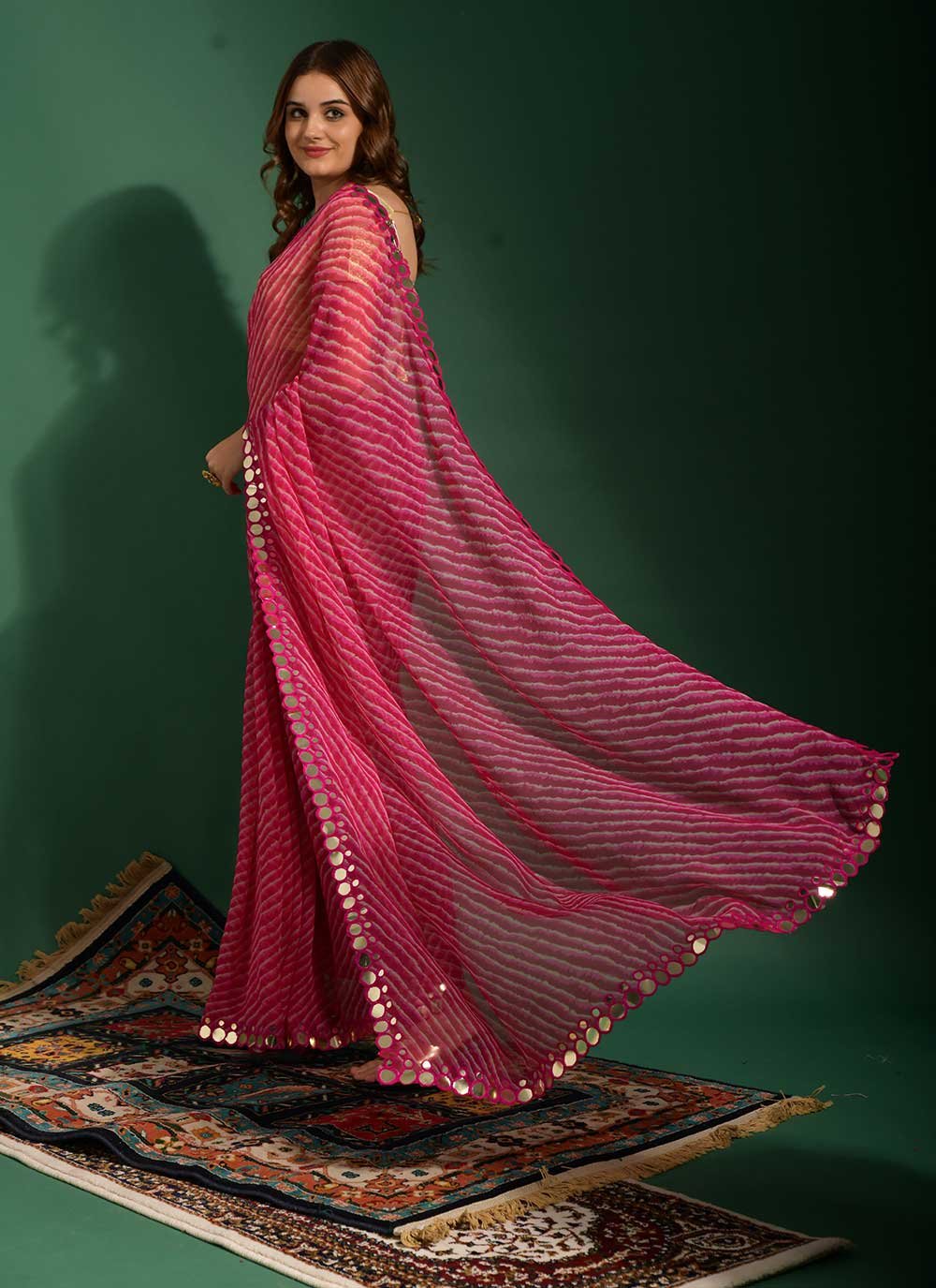 Classic Chiffon Pink Mirror Saree