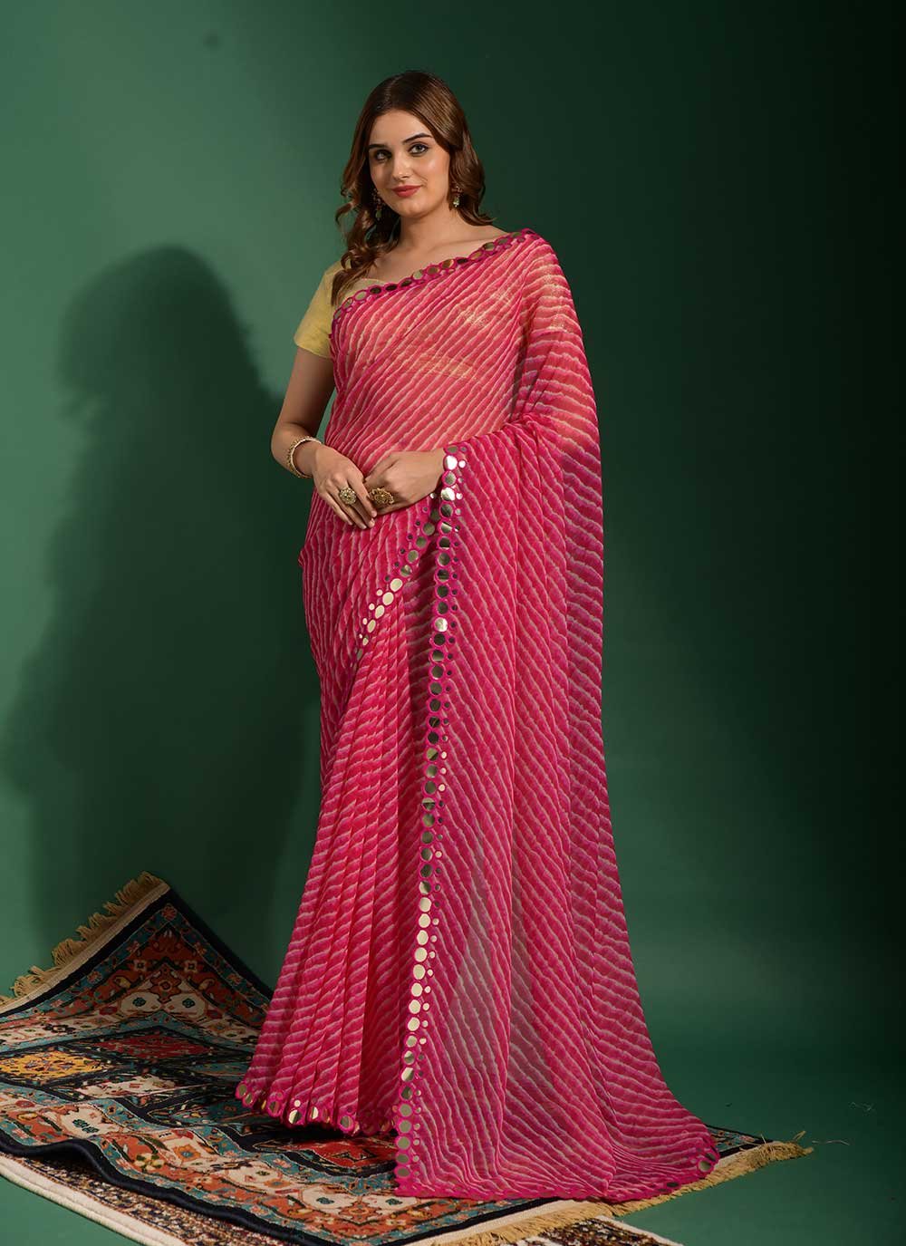 Classic Chiffon Pink Mirror Saree