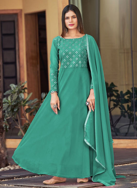 Readymade Style Georgette Firozi Mirror Salwar Kameez