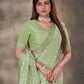 Classic Georgette Sea Green Mirror Saree