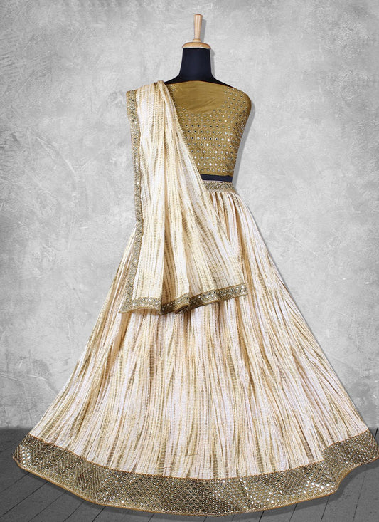 A Line Lehenga Georgette Satin Khaki Mirror Lehenga Choli