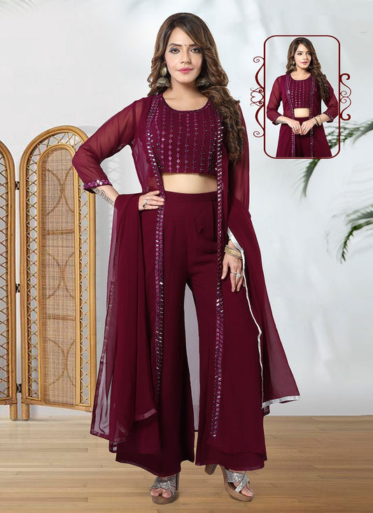 Trendy Suit Georgette Maroon Mirror Salwar Kameez