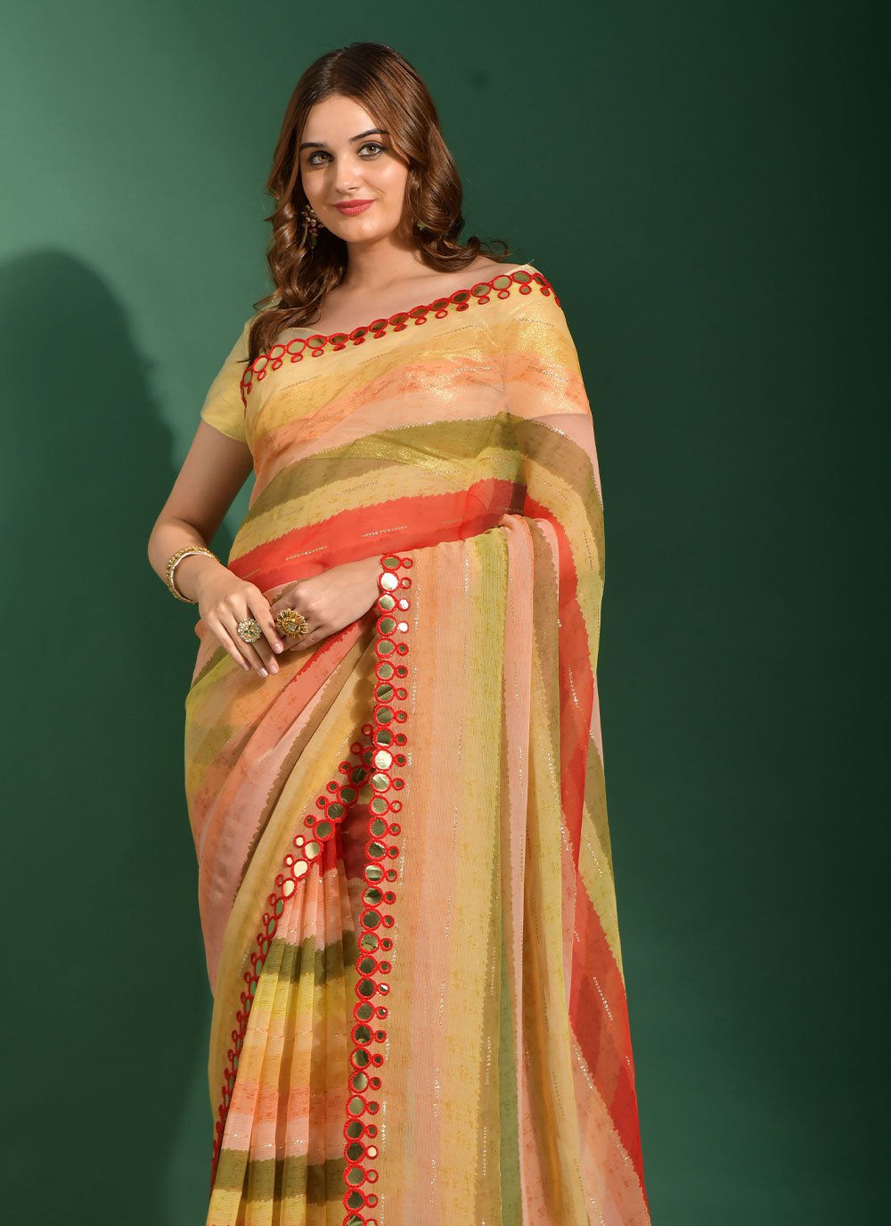 Classic Chiffon Multi Colour Embroidered Saree