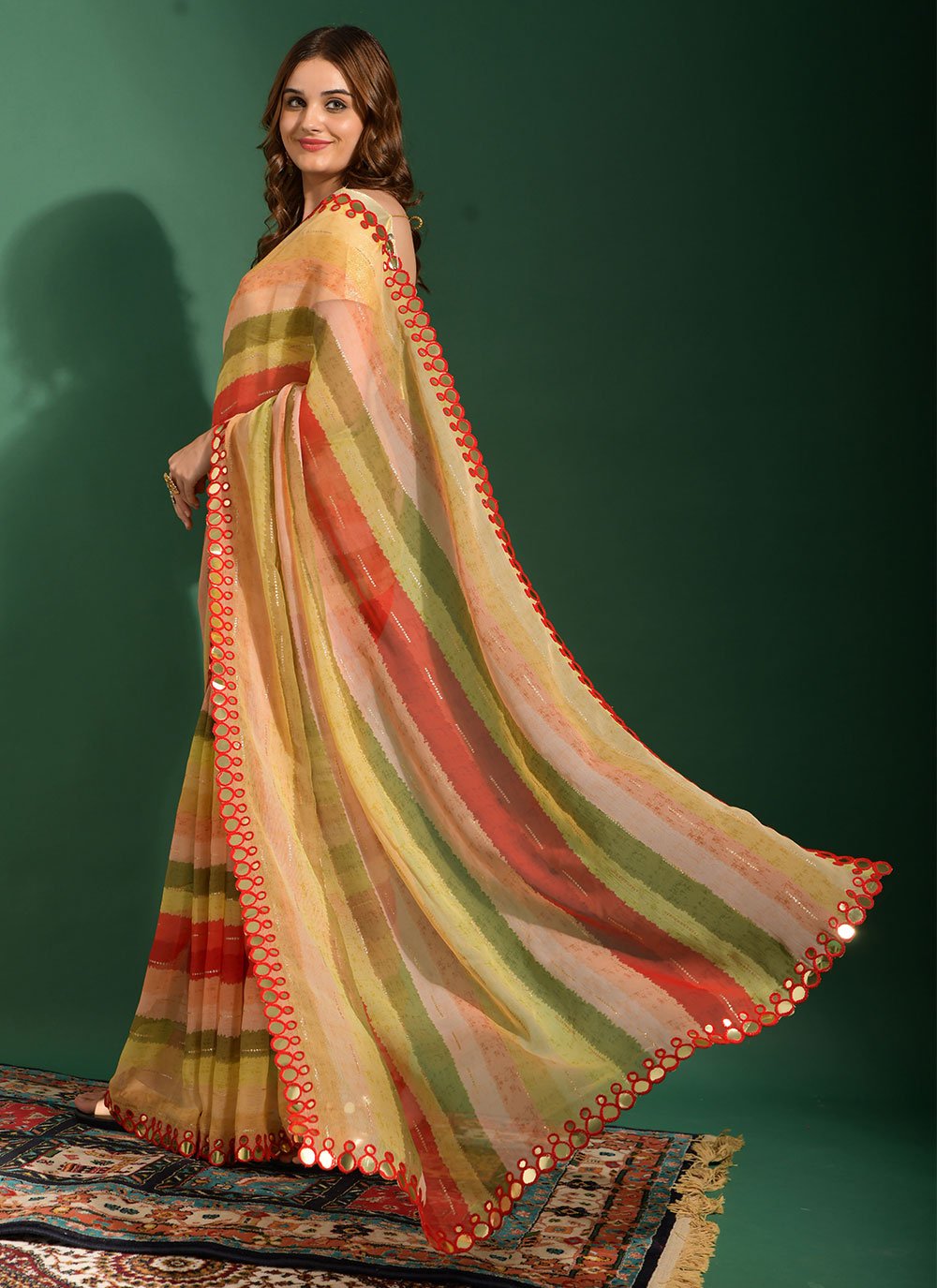 Classic Chiffon Multi Colour Embroidered Saree