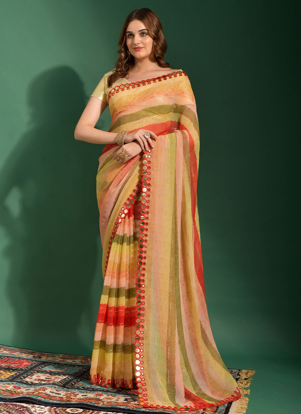 Classic Chiffon Multi Colour Embroidered Saree