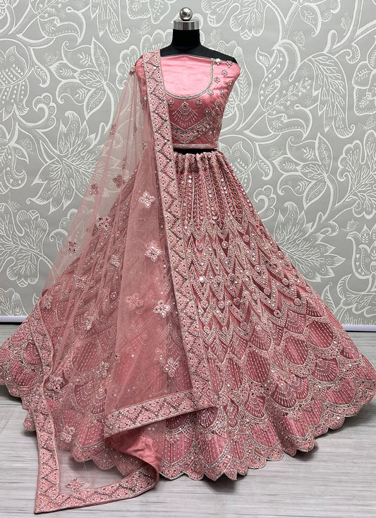 Lehenga Choli Net Pink Diamond Lehenga Choli