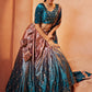 Lehenga Choli Velvet Pink Teal Embroidered Lehenga Choli