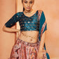 Lehenga Choli Velvet Pink Teal Embroidered Lehenga Choli