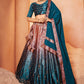 Lehenga Choli Velvet Pink Teal Embroidered Lehenga Choli