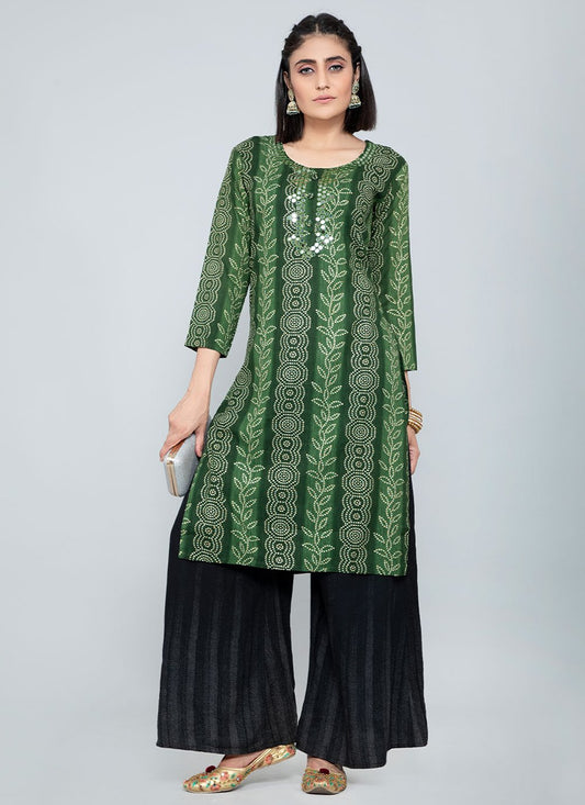 Casual Kurti Rayon Green Mirror Kurtis