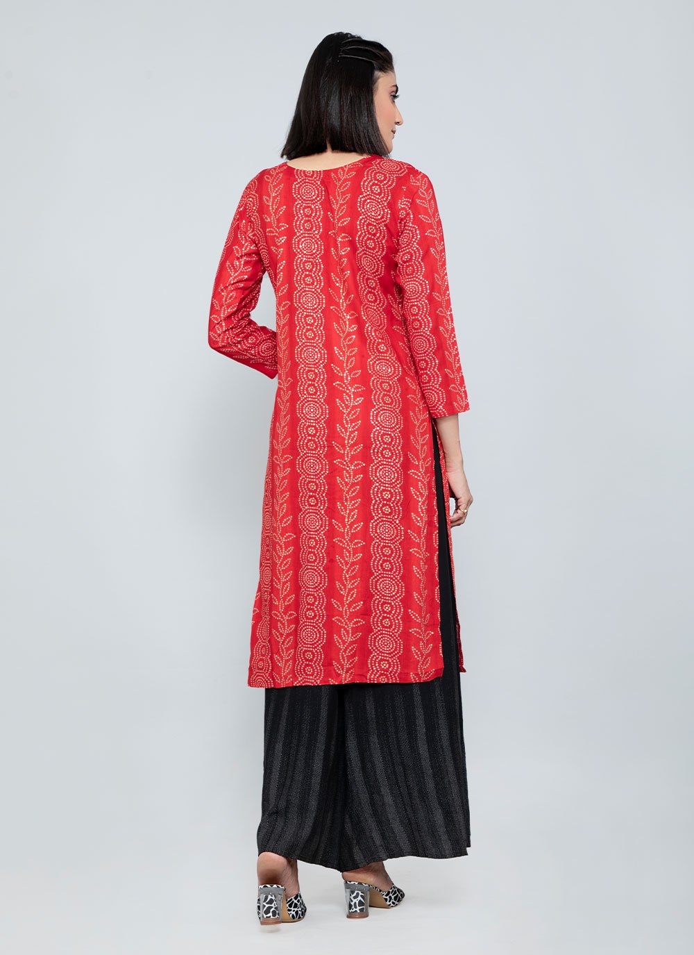 Designer Kurti Rayon Red Mirror Kurtis