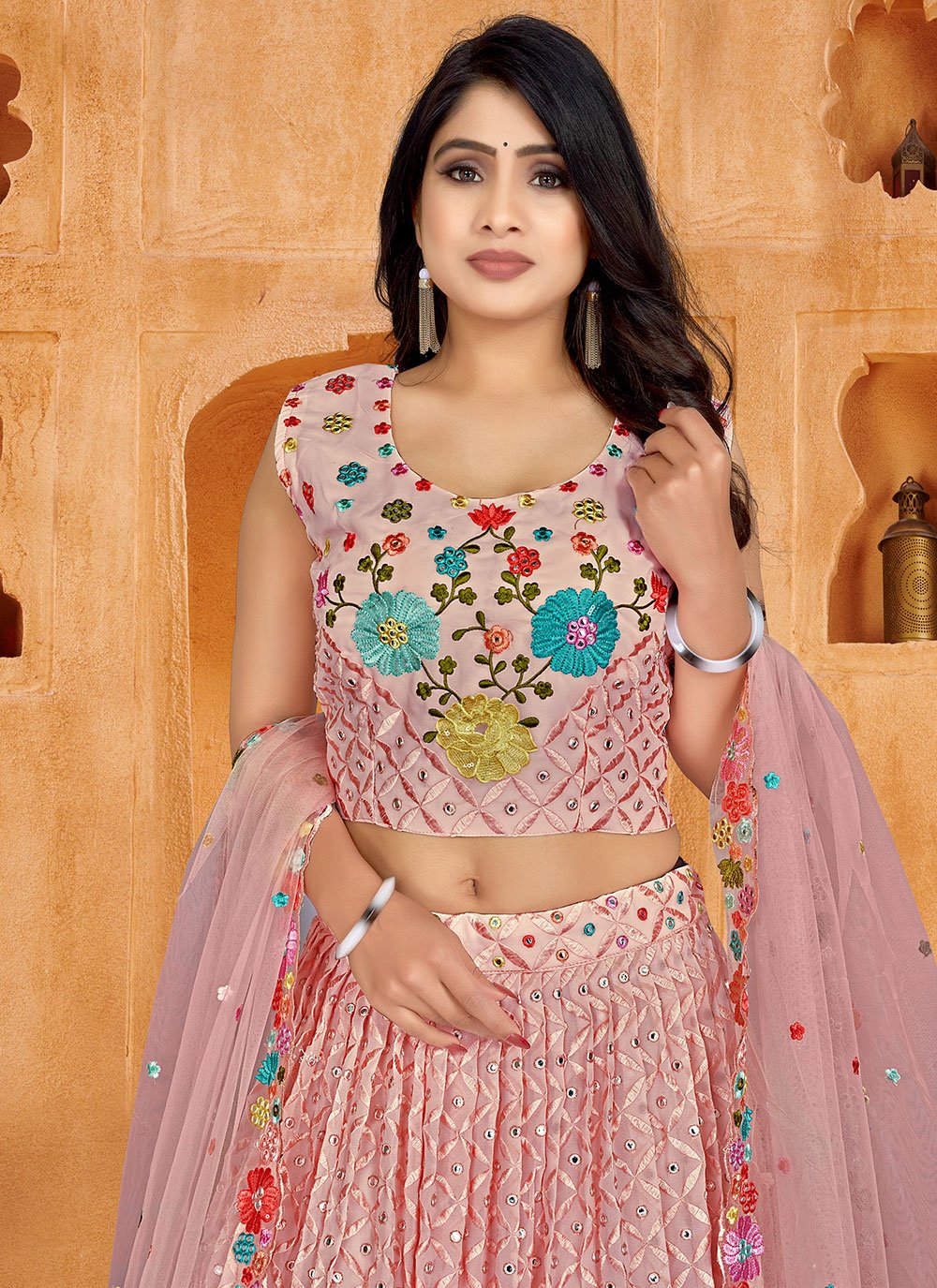 Readymade Lehenga Choli Georgette Pink Embroidered Lehenga Choli