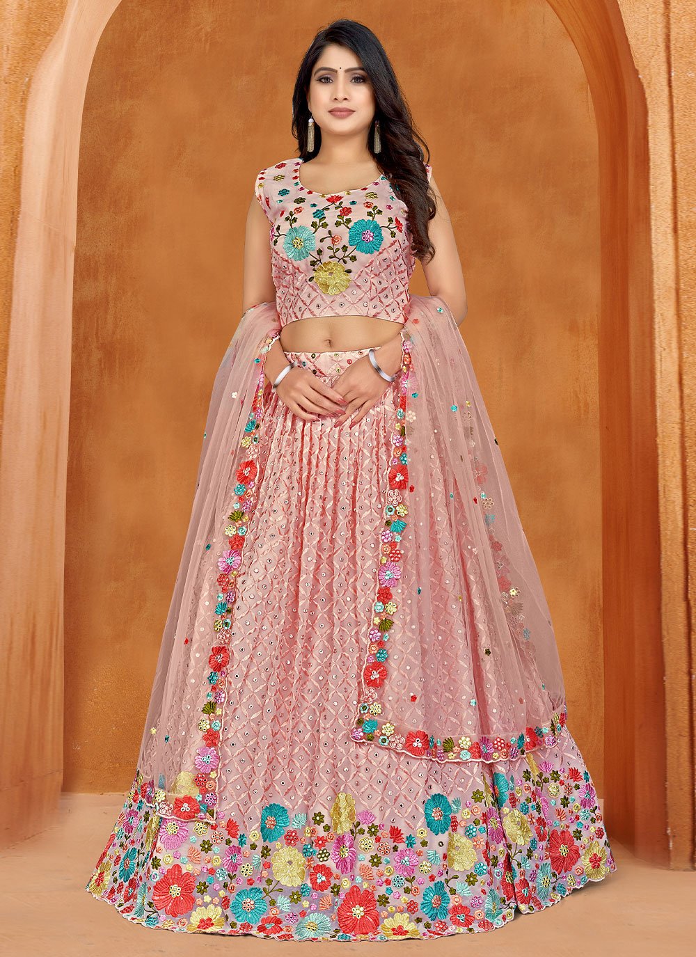 Readymade Lehenga Choli Georgette Pink Embroidered Lehenga Choli