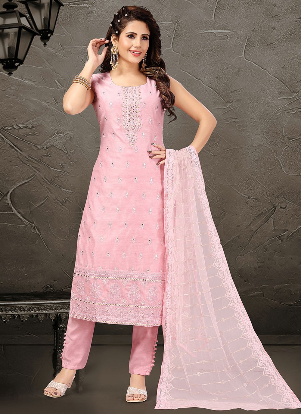 Salwar Suit Silk Pink Embroidered Salwar Kameez