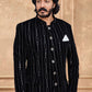 Jodhpuri Suit Velvet Black Embroidered Mens