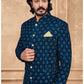 Jodhpuri Suit Velvet Blue Embroidered Mens