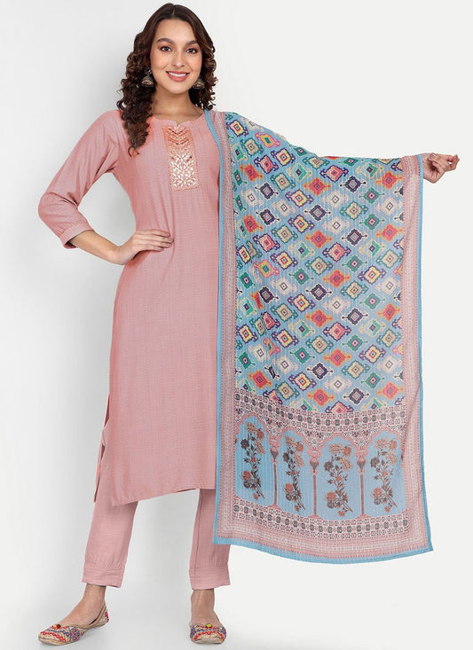 Salwar Suit Viscose Pink Embroidered Salwar Kameez