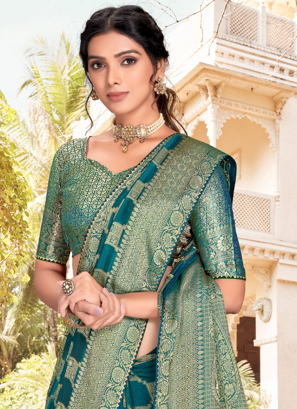 Contemporary Silk Morpeach Patch Border Saree