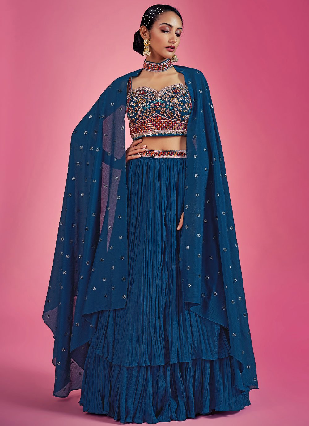 Lehenga Choli Chinon Morpeach Cut Dana Lehenga Choli