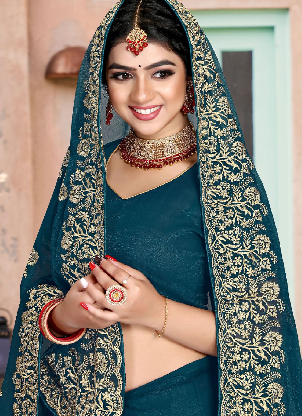 Classic Shimmer Silk Morpeach Embroidered Saree