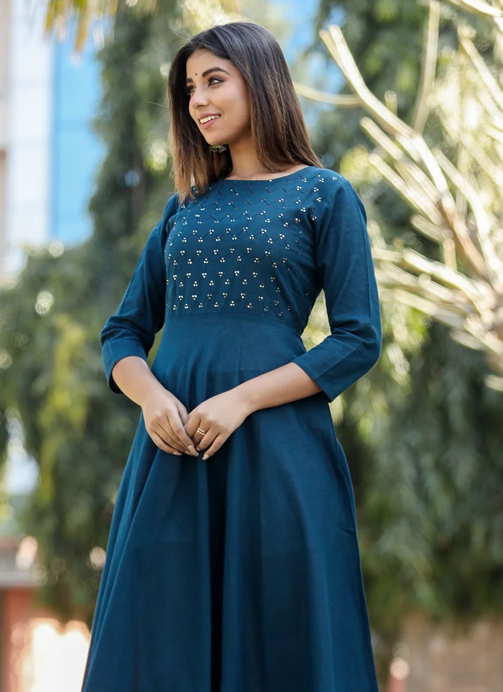 Party Wear Kurti Cotton Morpeach Embroidered Kurtis