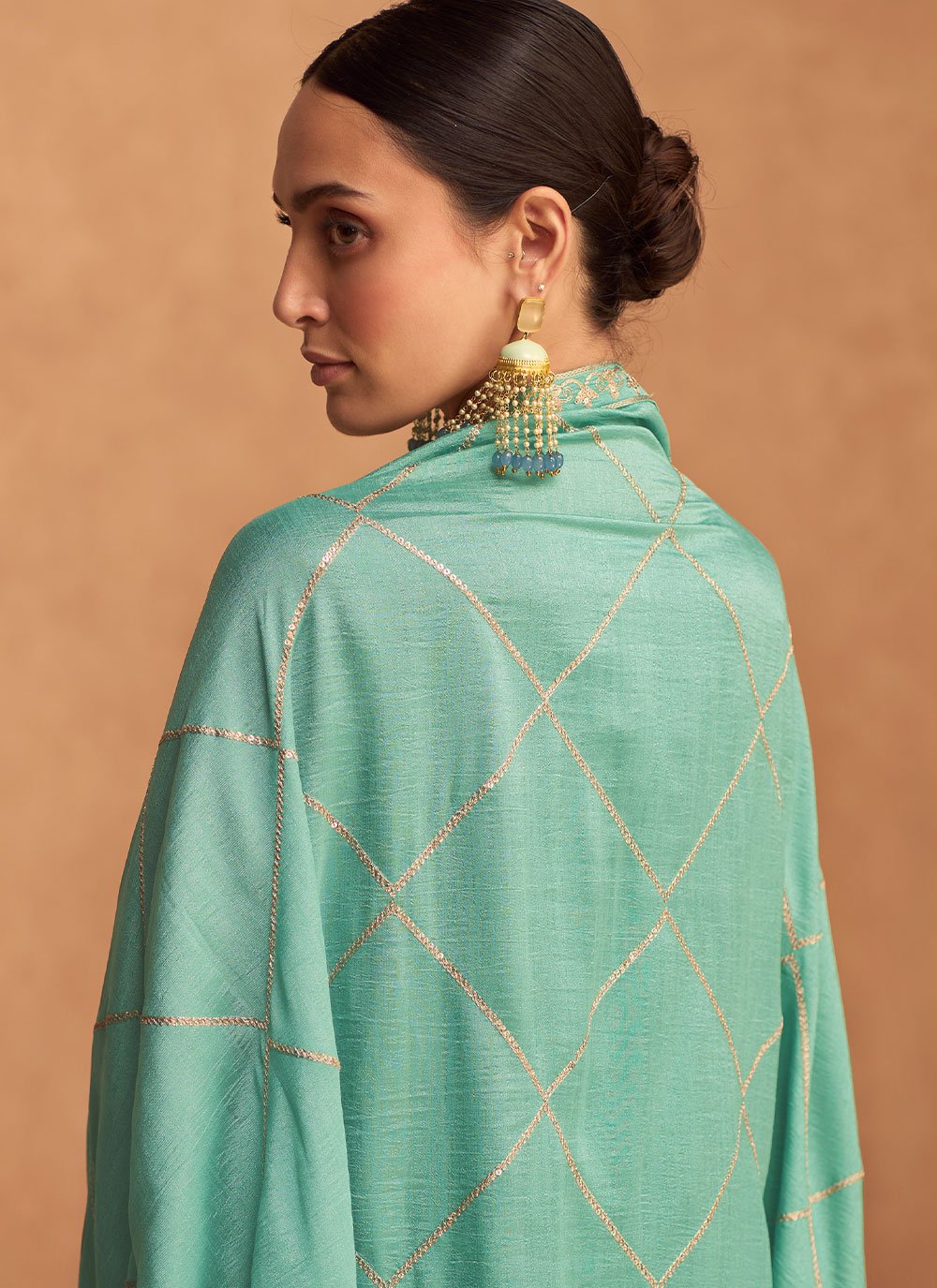Floor Lenght Salwar Suit Silk Morpeach Embroidered Salwar Kameez