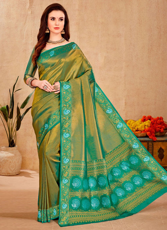 Contemporary Silk Morpeach Weaving Saree