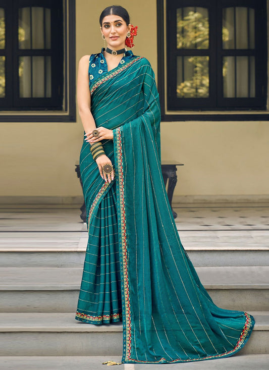 Classic Chiffon Morpeach Embroidered Saree