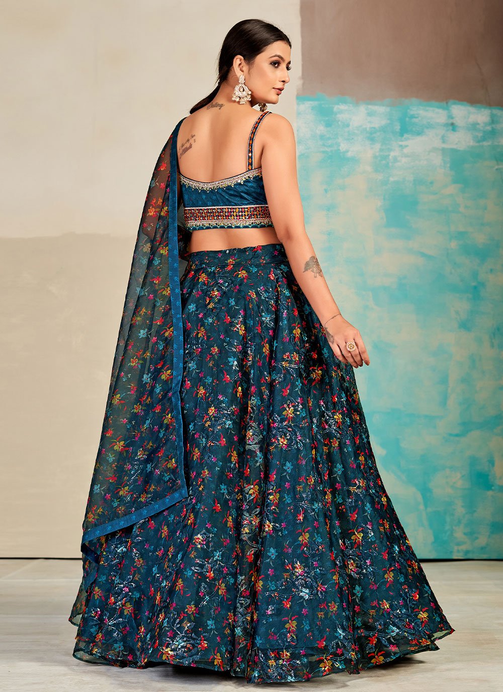 A Line Lehenga Organza Morpeach Digital Print Lehenga Choli