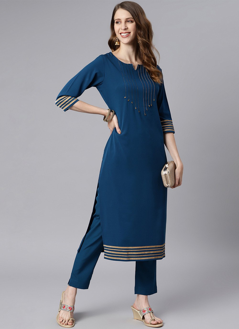 Straight Salwar Suit Crepe Silk Morpeach Plain Salwar Kameez