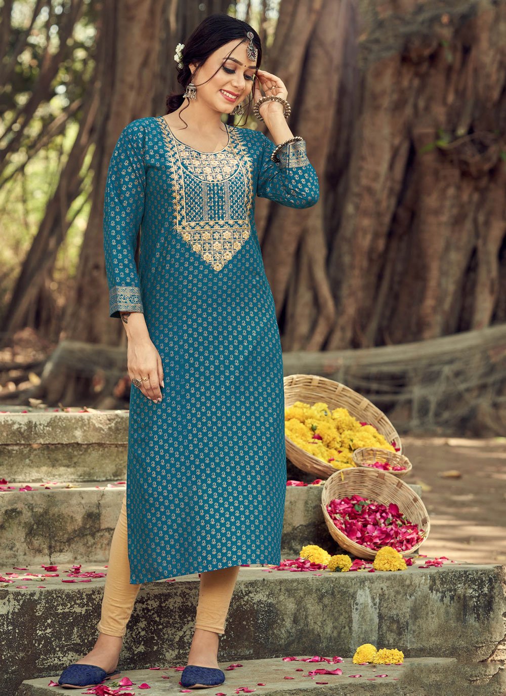 Casual Kurti Rayon Morpeach Embroidered Kurtis