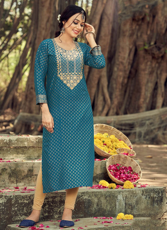 Casual Kurti Rayon Morpeach Embroidered Kurtis